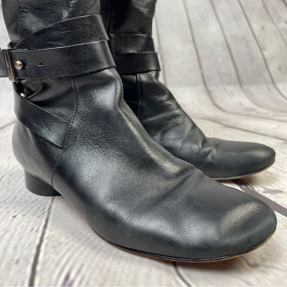 KARL LAGERFELD black leather side zip round heel riding boots, size 8.5 - Picture 10 of 15